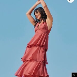 Lulus Amazing Evening Dark Rose Pink Tiered Maxi Dress